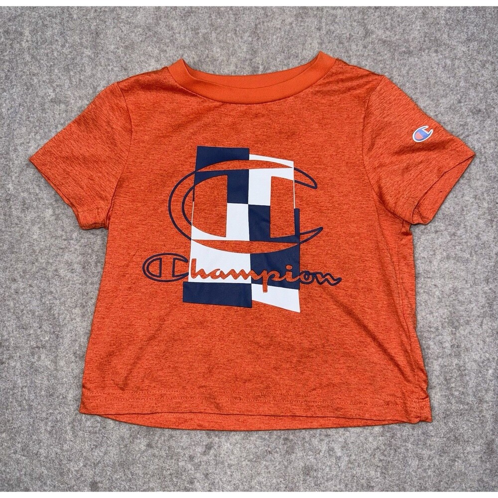 Champion Boys 18M Orange Short Sleeve Graphic Logo Crew Neck T-Shirt